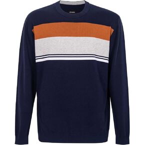 Mens Knitted Oversized Sweater: Crewneck Long Sleeve Striped Pullover