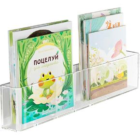 Kids Bookshelf Wall Mounted Clear Floating Bookshelf 18" Book Display Vinyl Display, Record Holder, Magazine Rack, Picture Ledge Shelf for Bedroom, Toddler Room, Nursery,Classroom