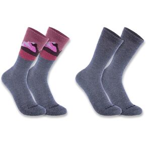 Carhartt Women's Midweight Synthetic-Wool Blend Mountain Crew Sock 2 Pack
