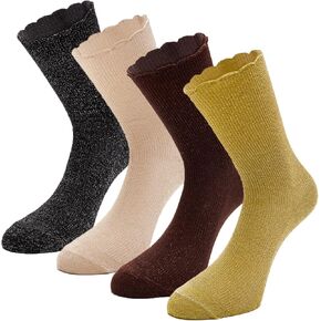 Womens Ruffle Frilly Cute Glitter Sparkle Crew Socks 4 Pairs