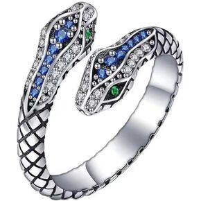 HODEA 2023 New Snake Ring, Snake Ring for Women, Silver Snake Rings Retro Animal Ring Fashion Cubic Zirconia Opening Adjustable Animal Band Ring Fashion Rhinestones Jewelry Gifts