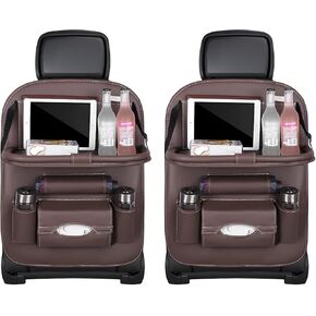 2 PCS Car Seat Back Pocket, Waterproof Leather Auto Back seat Organizer for Kids, Upgraded Car Organizer with Tablet Holder Pockets, Universal Interior Car Accessories (Beige)