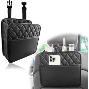 Car Back Seat Organizer, Black PU Leather Car Storage Bag, Multifunction Car Seat Back Hanging Organizer, Car Interior Accessories Organizer Compatible with Most Vehicles(1 Pack)