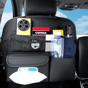 PU Leather Back Seat Organizer Universal Multifunctional Large Capacity Rear Hanging Seat Storage Bag With Tissue Bag Auto Interior Accessories