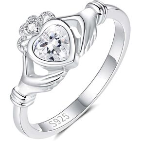 Claddagh Rings for Women: Sterling Silver Claddagh Irish Heart Ring Size 5-10 Stackable Crown Rings - Birthday Mother's Day Jewelry Gifts for Mother Daughter