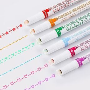 Curve Highlighter Pen Set, Fun Pens Different Shapes, Colored Curve Pens for Kids, Flownwing Dual Tip Markers Highlighter Pens for Journal Planner Scrapbook Art Office School Supplies