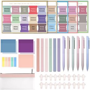 Bible Study Supplies, Bible Journaling Kit - Clear Pencil Pouch, Cross Paper Clips, Transparent Sticky Notes, Bible Tabs, Gel Pen and Highlighters Set Christian Gift