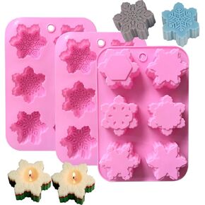 3 Packs Christmas Snowflake Silicone Candle Soap Molds, Chocolate Candy Cake Pan Cookie Pudding Jelly Muffin Ice Cube Trays Baking Moulds for DIY Christmas Holiday Party Handmade Decoration Supplies