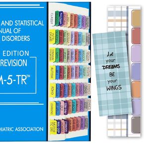 علامات تبويب الفهرس لـ DSM-5، علامات تبويب DSM-5 مرمزة بالألوان، مغلفة للحماية، 80 علامة تبويب إجمالاً، 11 علامة تبويب فارغة، مع دليل المحاذاة والإشارة المرجعية، سهلة التطبيق والإزالة