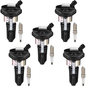 BDFHYK Ignition Coil Pack UF303 and Iridium Spark Plugs 5019 Compatible with Isuzu i-370 i-350 Chevy Colorado GMC Canyon Hummer H3 3.5L 3.7L L5 C1395 IC414 5C1392 12568062 E255 GN10114,Set of 5