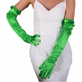 Ursumy St. Patrick Day Gloves Irish Green Flapper Elbow Length Glove Long 1920s Opera Gloves Proms Costume Party Glove