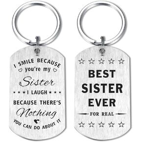 SOUSYOKYO Best Sister Ever Gifts for Women Girls, Funny Sister Birthday Keychain from Sister Brother, I Smile Because You're My Sister