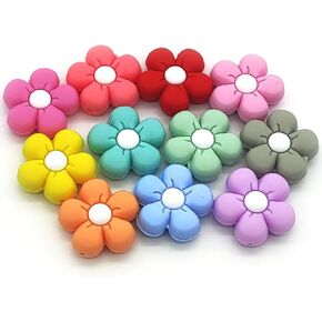 Silicone Focal Beads for Pens, 11Pcs Flower Silicone Focal Beads Bulk Shaped Silicone Beads Loose Rubber Silicone Beads for Beaded Pens Keychain Making （Flower）
