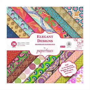 Paperhues Elegant Designs Collection Handmade Scrapbook Papers 12x12" Pad, 24 Sheets.