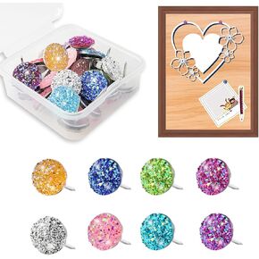 60 Pcs Push Pins for Bulletin Board Decorative Glitter Rhinestone Thumb Tacks for Wall Hangings Plastic Round Head Colorful Push Pins for Home School Map Office Photo Wall Cork Board