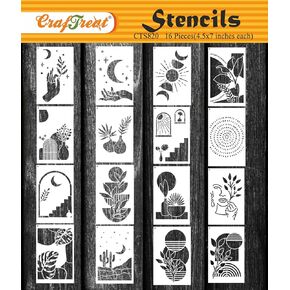 CrafTreat Reusable Stencil - Modern Boho (16 Pcs) - 4.5x7 Inch for Painting on Wood, Wall, Tile, Canvas, Paper, Fabric, Floor and DIY