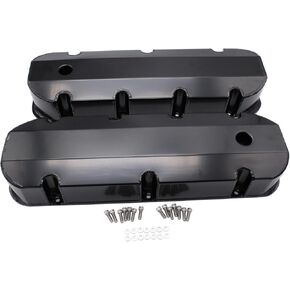 1 SET SHLPDFM Black Valve Covers FABRICATED Polished Aluminum Valve Covers Short Bolts with Billet Rail Fits for Big Block Chevy BBC 396 427 454 502