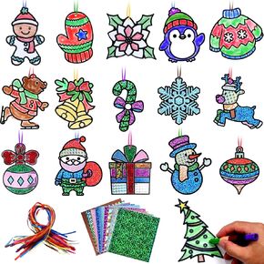 36 مجموعة من الحرف اليدوية لتعليق شجرة عيد الميلاد للأطفال، مجموعات حرفية ورقية DIY مع شريط اصنع شجرة عيد الميلاد الخاصة بك زينة معلقة للأطفال في عيد الميلاد وديكورات حفلات عيد الميلاد واللوازم in Kuwait
