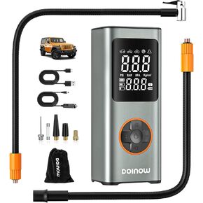 Tire Inflator Portable Air Compressor, 150PSI One Click Smart Pump Tire Inflator, Cordless Tire Inflator with Tire Pressure Gauge and Emergency Light, Air Pump for Car Tires, Motorcycle, Bike, Ball