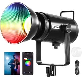NEEWER 300W RGB LED ضوء فيديو مع عاكس، تحكم APP/2.4G، 17 مشهد، 29600Lux/1m 2500-7500K CRI97+/TLCI97+ إضاءة إخراج مستمرة من Bowens COB كاملة الألوان قابلة للتعتيم لتصوير الاستوديو، CB300C