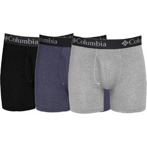 Columbia Men's Performance Cotton Stretch Boxer Brief-3 Pack, Black/Grey/Navy, X-Large