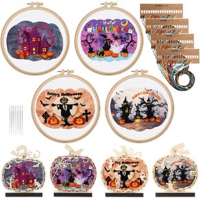 4 Pack Halloween Pumpkins Embroidery Kit DIY Halloween Table Decorations Embroidery Starter Kit for Beginners Ghost House Cat Bat Pattern Craft Ornaments for Indoor Centerpiece Sign Decor in Saudi Arabia