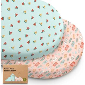 2-Pack Organic Bassinet Sheets for Girls, Boys - 100% Cotton Bassinet Mattress Sheets Compatible with Halo Bassinest Swivel Sleeper, Graco, Baby Delight, Chicco, Unisex Fitted Bassinet Sheets (Elly)