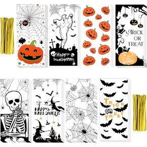 160 Pieces Halloween Cellophane Bags Halloween Party Treat Bags Halloween Candy Goodie Bags Halloween Clear Candy Cookie Treat Bags with 180 Twist Ties for Halloween Party Favor Decoration Supplies