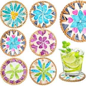 SNAIL GARDEN Drink Coasters Set of 6,Cup Mat,Colorful Shell Coasters,Coffee Coasters,Handmade Woven Coasters for Kinds of Cups,Drink Coasters for Wooden Table,Tabletop Protection,Housewarming Gifts