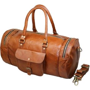 Jaald 56 cm Large Genuine Leather Travel Luggage Suitcase Bag for Men and Women Fitness Weekend Cabin Carry-on Vintage Waterproof Gift Leather Duffle Gym Bag