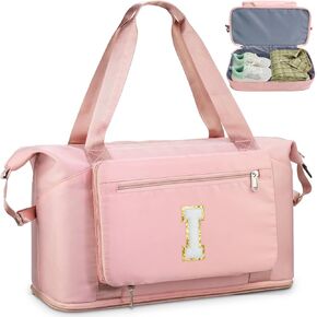 Teen Girl Gifts Trendy Stuff-Initial Duffle Bag for Travel, Carry on Bag Duffel Bags, GYM Weekend Overnight Bag with Shoes Compartment,Hospital Travel Bags for Women-Pink S