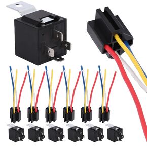 4-pin 40/30AMP 12V Relay Kit, Spst 12-volt 6-pack Automotive Relay, with Interlocking Harness Socket Holder and Heavy-duty Pigtail