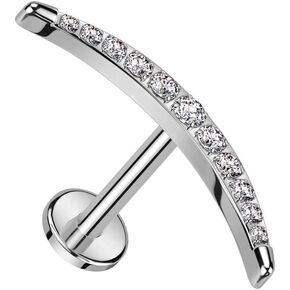 Pierced Owl 16GA ASTM F-136 Implant Grade Titanium Internally Threaded CZ Crystal Paved Long Crescent Moon Flat Back Stud