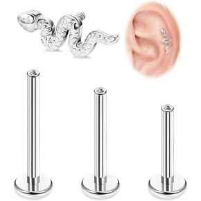 16G G23 Titanium Labret Monroe Stud Internally Threaded Lip Ring Snake Cartilage Helix Tragus Medusa Stud Hypoallergenic Flat Back Stud Piercing Jewelry 6MM 8MM 10MM