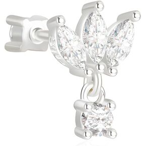 Sterling Silver 925 Flat Back Earring for Women Helix Piercing Jewelry 16G 8mm No Dangle Cartilage Earring Internally Threaded Tragus Conch Stud Screw Cubic Zirconia Ear Ring