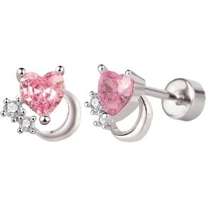 WhiteGold Cubic Zirconia Cartilage Eearrings Flat Back - Flower Snake Star Heart Cartilage Stud Eearrings for Women Men Conch Tragus Helix Earlobe Small Surgical Stainless Steel Studs