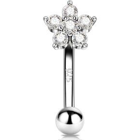 Melighting 16G 6 mm 8 mm Rook Earring 925 Sterling Silver Flower Cartilage Earring Clear CZ Silver Eyebrow Ring Stud Earring Rook Piercing Jewelry for Women