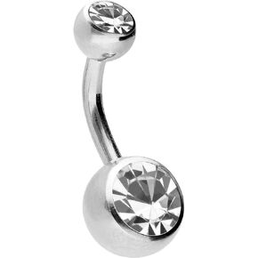 PIERCINGLINE belly button ring surgical steel with 2 clear crystals - navel piercing jewelry in 4 stylish colors (black, gold, rose gold ans silver) and 3 sizes