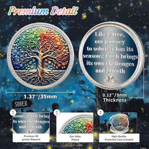 Original Growth Tree of Life Sobriety Coin - Colerful Four Season AA Coins - Recovery Addiction NA AA Chips and Medallions - Celebrate Living Clean Narcotics Alcoholics Anonymous Gifts for Men Women in Saudi Arabia