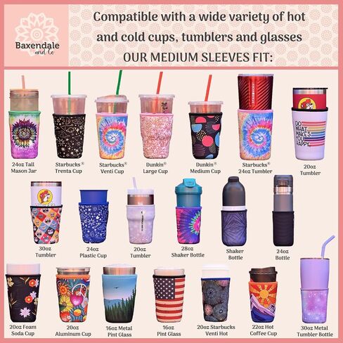 Baxendale Reusable Iced Coffee Sleeve for Cold Drink Cups - 2 Pack Neoprene Iced Coffee Sleeve Cup Sleeves for Cold Drinks Compatible with Starbucks Dunkin - Large 32oz (Pink/Purple Ombre Textured) in Saudi Arabia