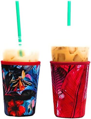Baxendale Reusable Iced Coffee Sleeve for Cold Drink Cups - 2 Pack Neoprene Iced Coffee Sleeve Cup Sleeves for Cold Drinks Compatible with Starbucks Dunkin - Large 32oz (Pink/Purple Ombre Textured) in Saudi Arabia