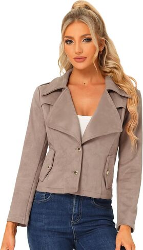 Allegra K Faux Suede Jackets for Women's 2024 Spring Casual Button Down Cropped Jacket in Saudi Arabia