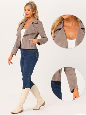 Allegra K Faux Suede Jackets for Women's 2024 Spring Casual Button Down Cropped Jacket in Saudi Arabia