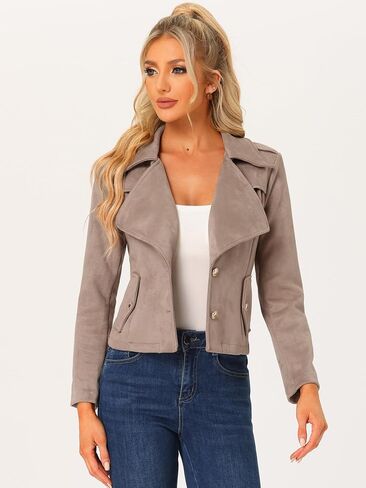 Allegra K Faux Suede Jackets for Women's 2024 Spring Casual Button Down Cropped Jacket in Saudi Arabia