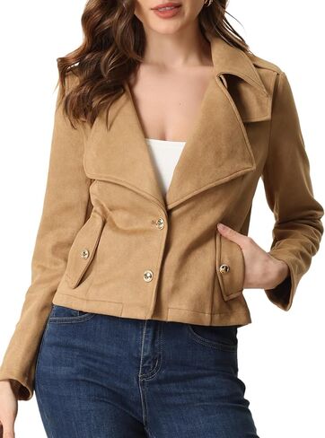 Allegra K Faux Suede Jackets for Women's 2024 Spring Casual Button Down Cropped Jacket in Saudi Arabia