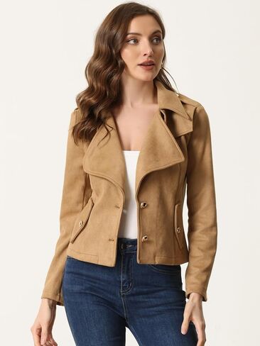 Allegra K Faux Suede Jackets for Women's 2024 Spring Casual Button Down Cropped Jacket in Saudi Arabia