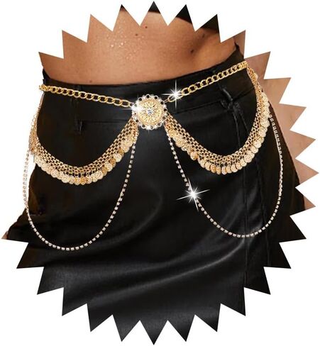 Gold Waist Chain Belly Body Chains Rhinestone Chain Belt Layered Body Jewelry Crystal Belly Chain for Women in Saudi Arabia