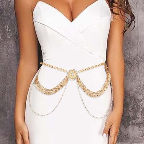 Gold Waist Chain Belly Body Chains Rhinestone Chain Belt Layered Body Jewelry Crystal Belly Chain for Women in Saudi Arabia