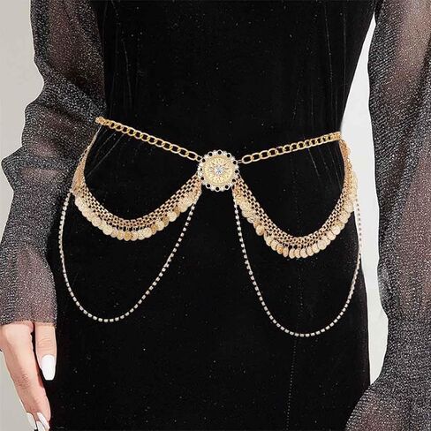 Gold Waist Chain Belly Body Chains Rhinestone Chain Belt Layered Body Jewelry Crystal Belly Chain for Women in Saudi Arabia