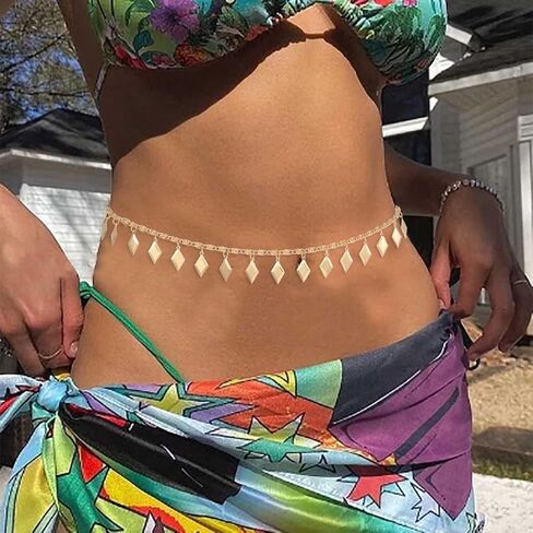 Gold Waist Chain Belly Body Chains Rhinestone Chain Belt Layered Body Jewelry Crystal Belly Chain for Women in Saudi Arabia